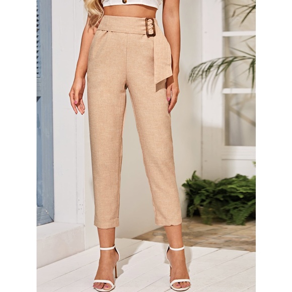 Beige Color Straight Leg Cropped Summer Pants - Picture 2 of 8
